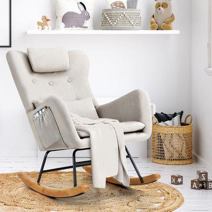 Rocking Armchair with 2 Pillows Beige Linen