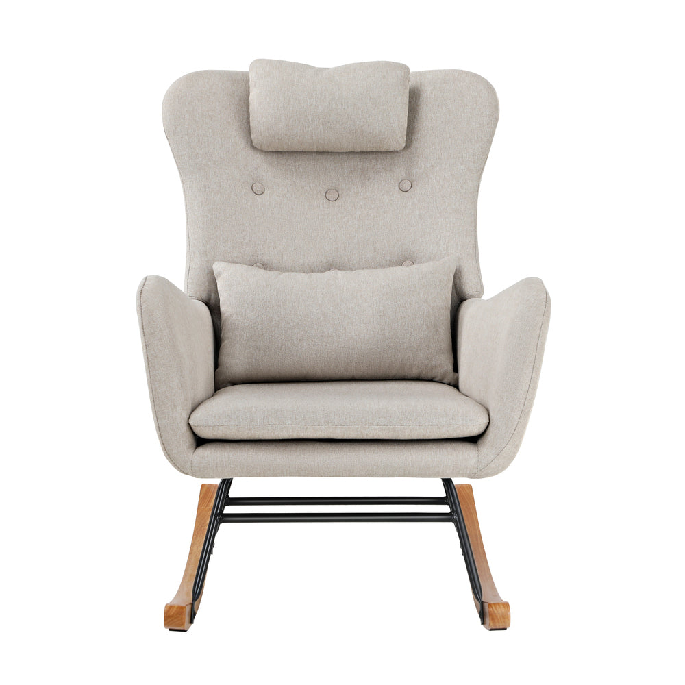 Rocking Armchair with 2 Pillows Beige Linen