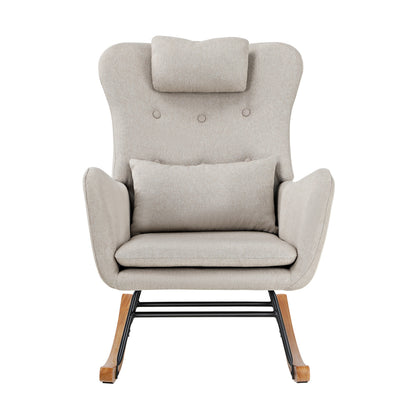 Rocking Armchair with 2 Pillows Beige Linen