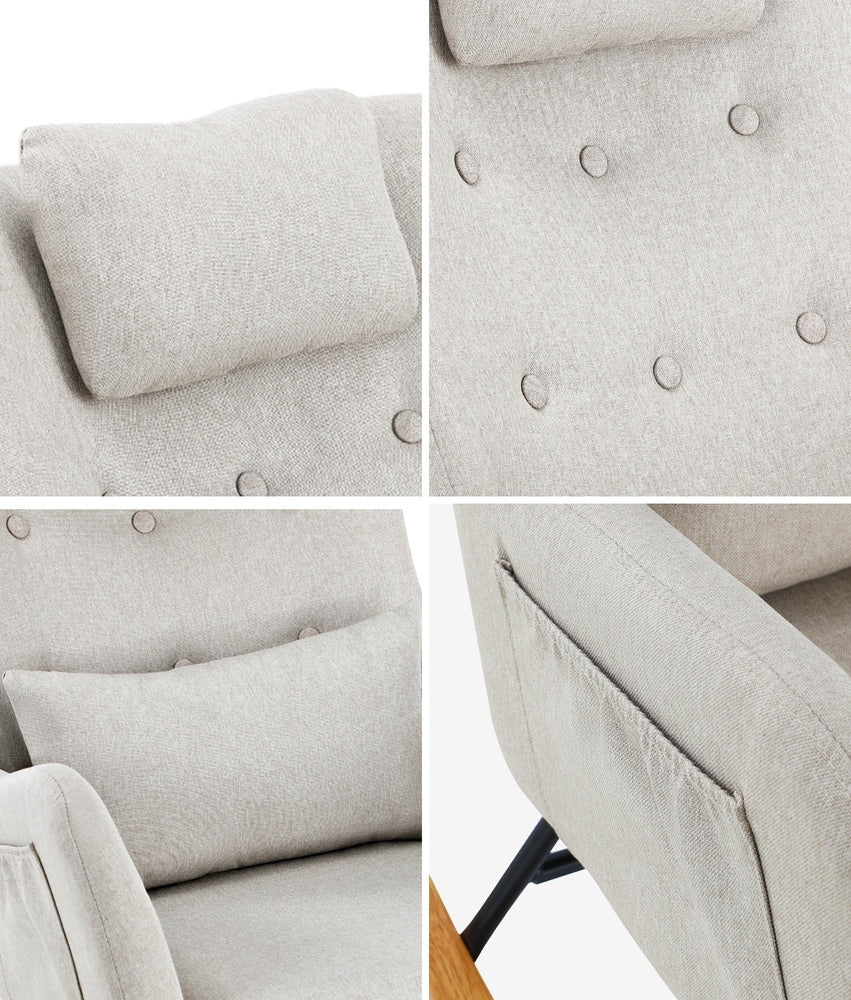 Rocking Armchair with 2 Pillows Beige Linen