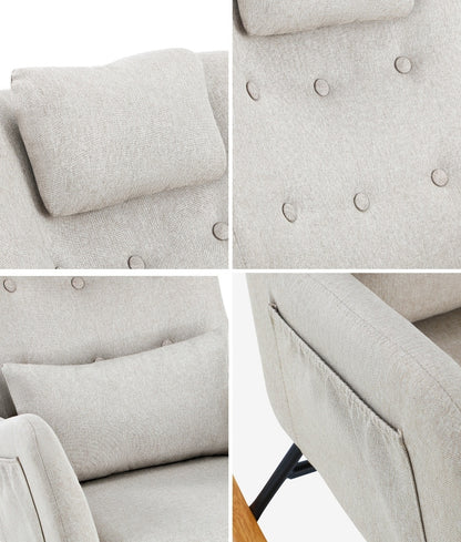 Rocking Armchair with 2 Pillows Beige Linen