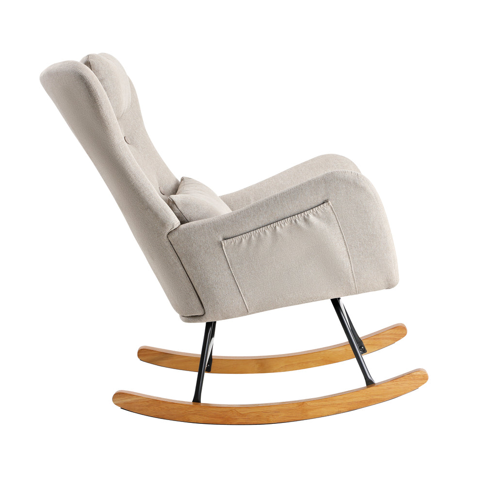 Rocking Armchair with 2 Pillows Beige Linen