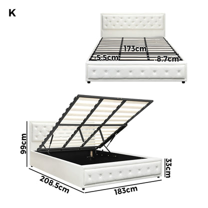King Bed Frame with Storage Space Gas Lift White