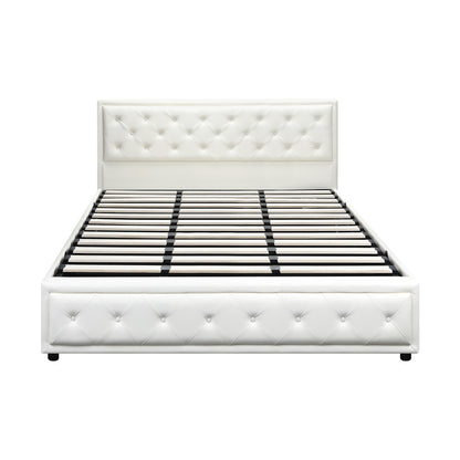 King Bed Frame with Storage Space Gas Lift White