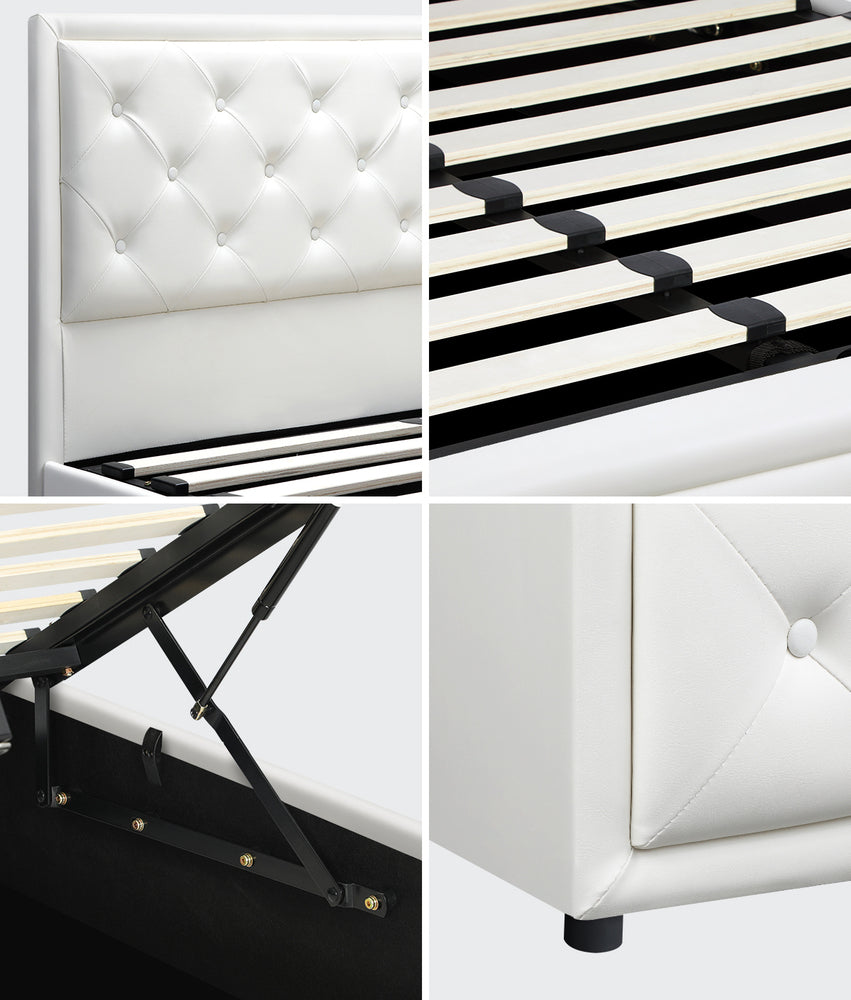King Bed Frame with Storage Space Gas Lift White