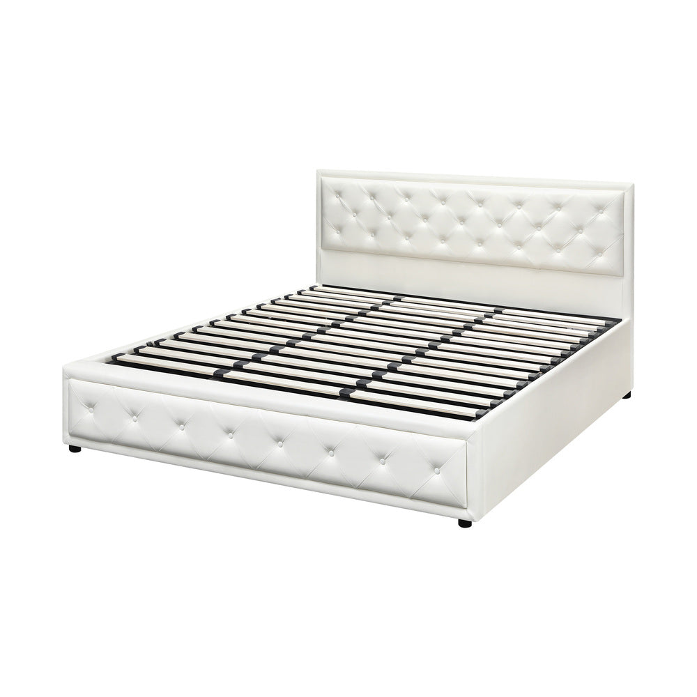 King Bed Frame with Storage Space Gas Lift White