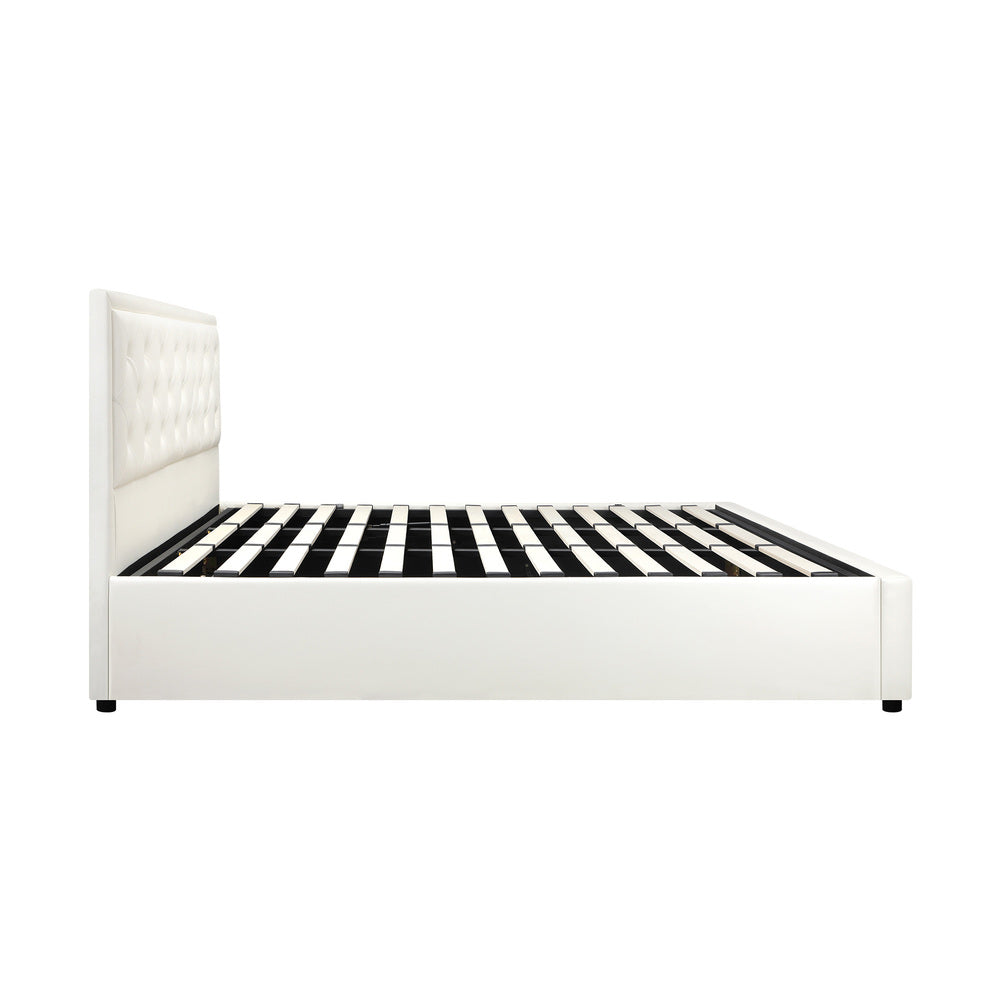 King Bed Frame with Storage Space Gas Lift White