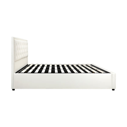 King Bed Frame with Storage Space Gas Lift White