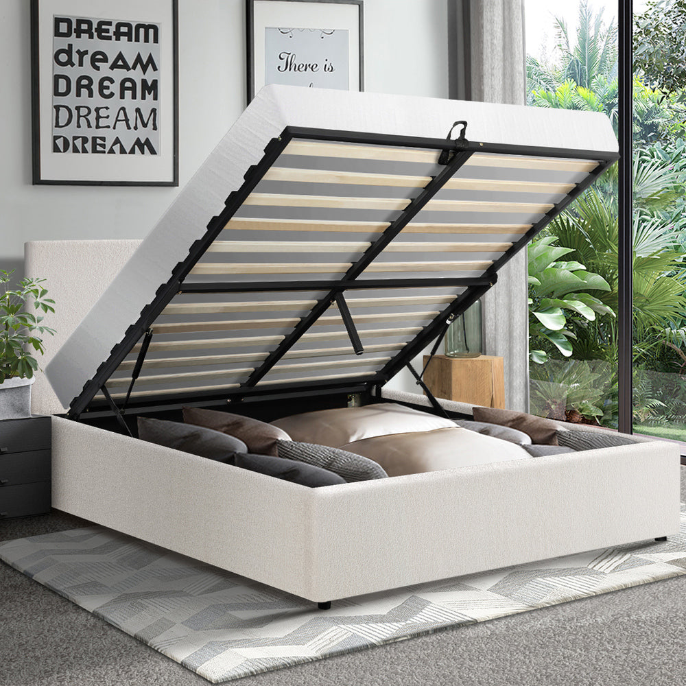 Double Bed Frame Gas Lift Storage Base White