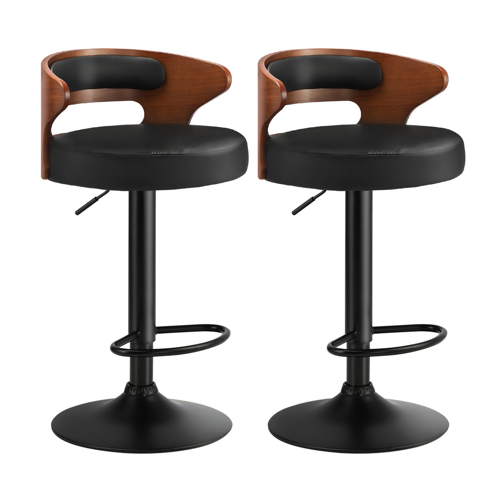 Set of 2 Bar Stools with Gas Lift Swivel Black