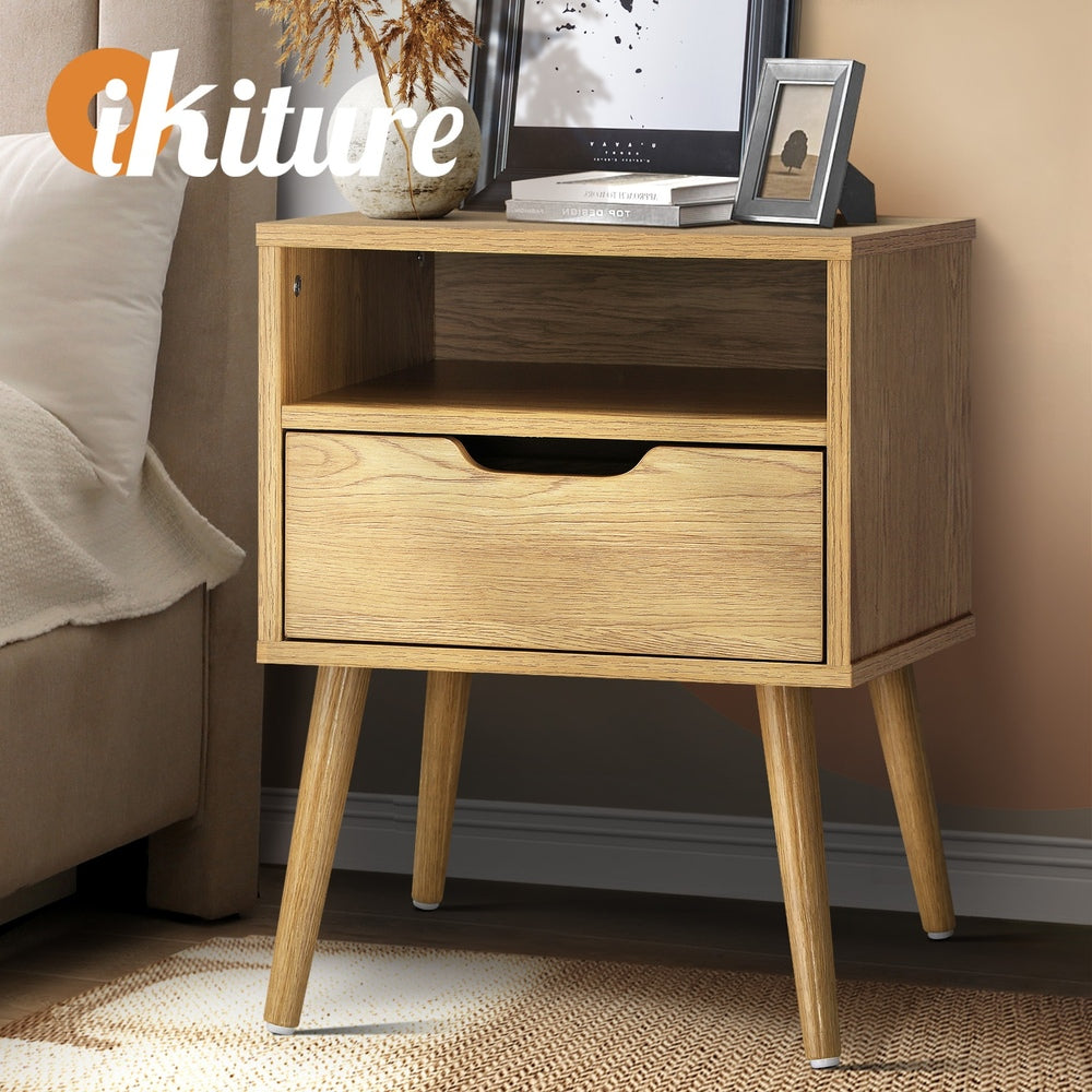 Bedside Table Handle Free Open Shelf Wood