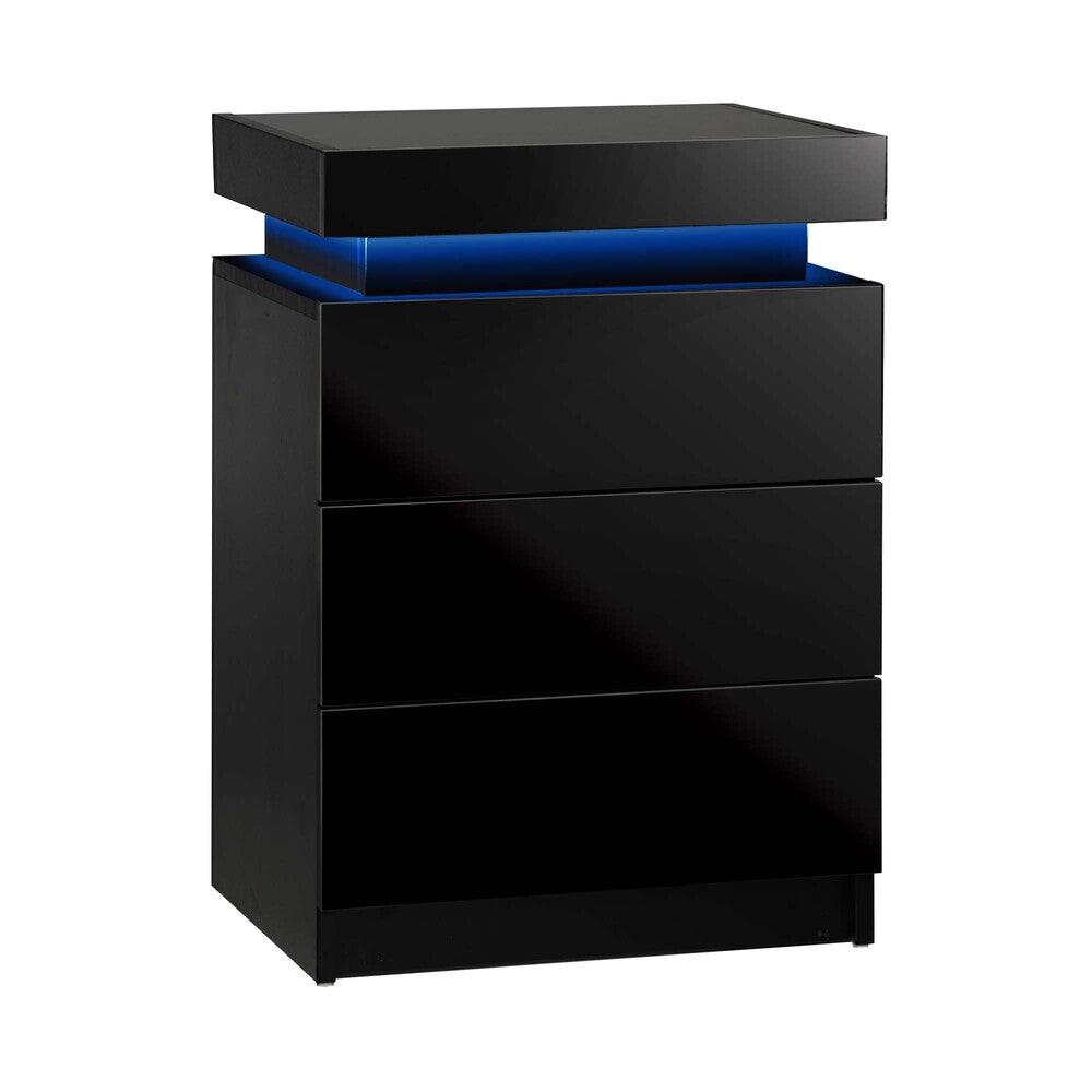 Bedside Table RGB LED 3 Drawers Black