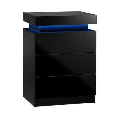 Bedside Table RGB LED 3 Drawers Black