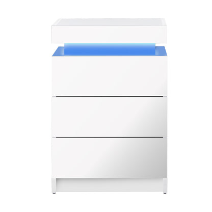 Bedside Table RGB LED 3 Drawers White