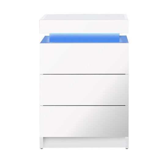 Bedside Table RGB LED 3 Drawers White