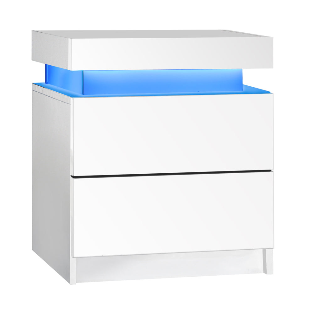 Bedside Table RGB LED 2 Drawers White