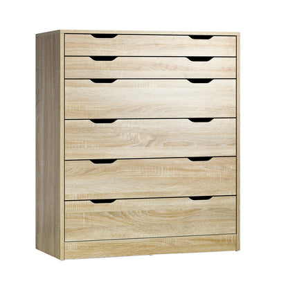 6 Chest of Drawers Tallboy Natural Wooden
