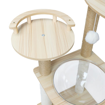 Wooden Cat Tree Scratching Post Acrylic Bowl