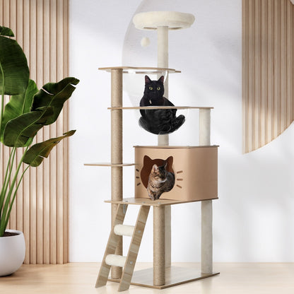 Cat Tree Wood Scratcher Condo Detachable House