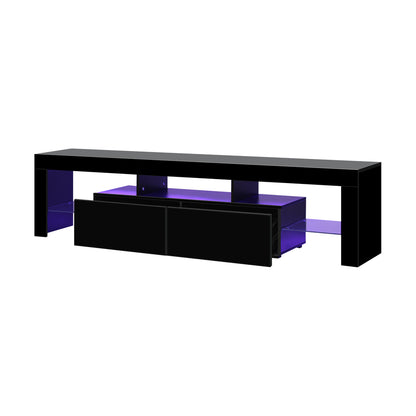 Entertainment Unit TV Stand Cabinet LED RGB Gloss Black