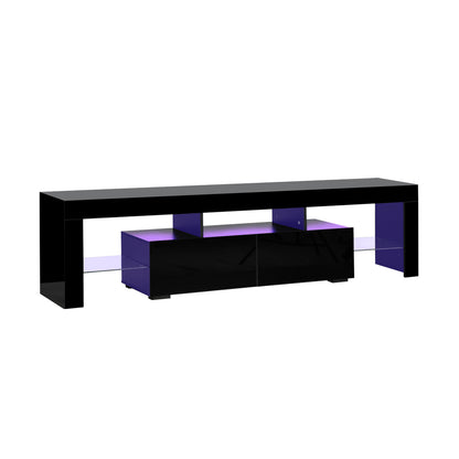 Entertainment Unit TV Stand Cabinet LED RGB Gloss Black