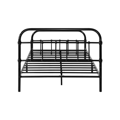 Metal Bed Frame King Single Railing Style Black