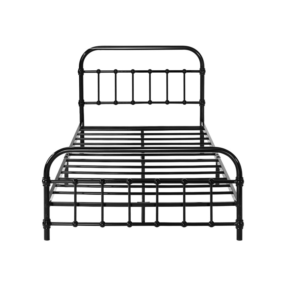 Metal Bed Frame King Single Railing Style Black