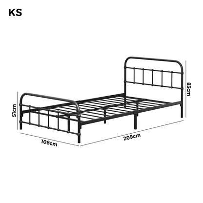 Metal Bed Frame King Single Railing Style Black