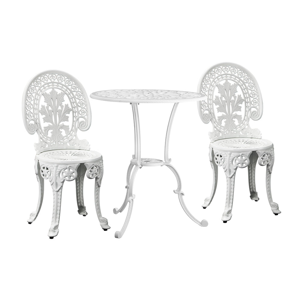 Outdoor Cast Aluminum Table and Chairs Set 3pcs White
