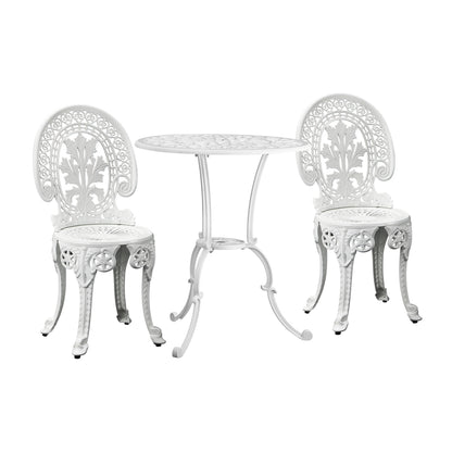 Outdoor Cast Aluminum Table and Chairs Set 3pcs White