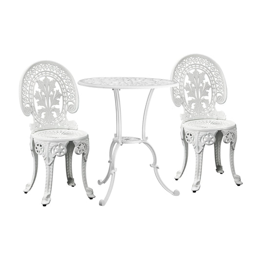 Outdoor Cast Aluminum Table and Chairs Set 3pcs White