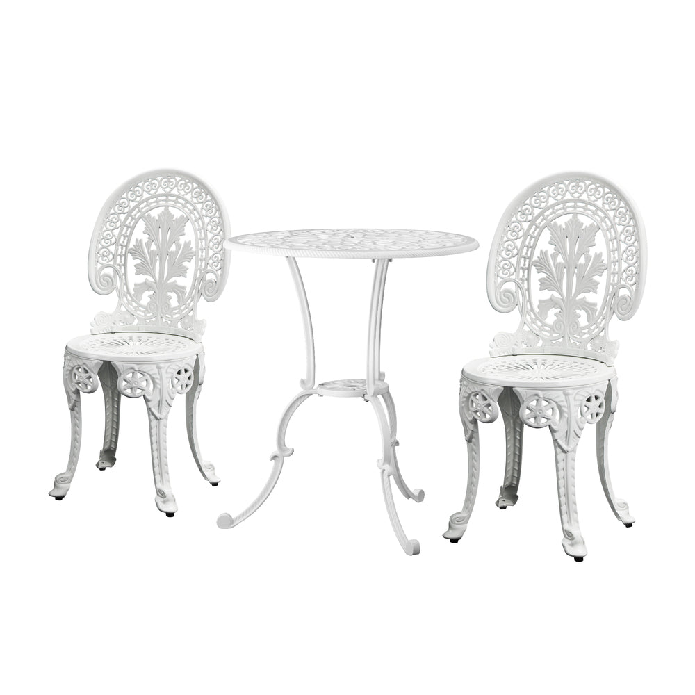 Outdoor Cast Aluminum Table and Chairs Set 3pcs White