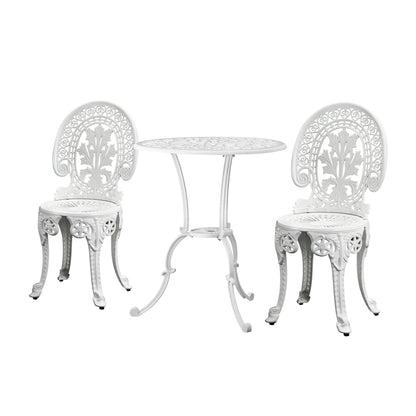Outdoor Cast Aluminum Table and Chairs Set 3pcs White