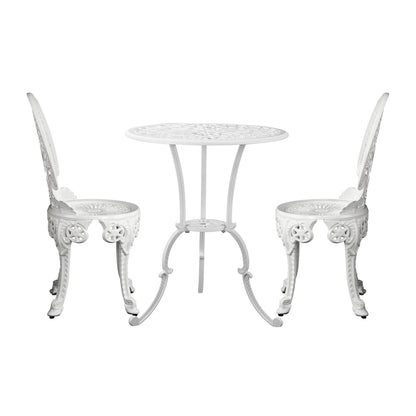 Outdoor Cast Aluminum Table and Chairs Set 3pcs White