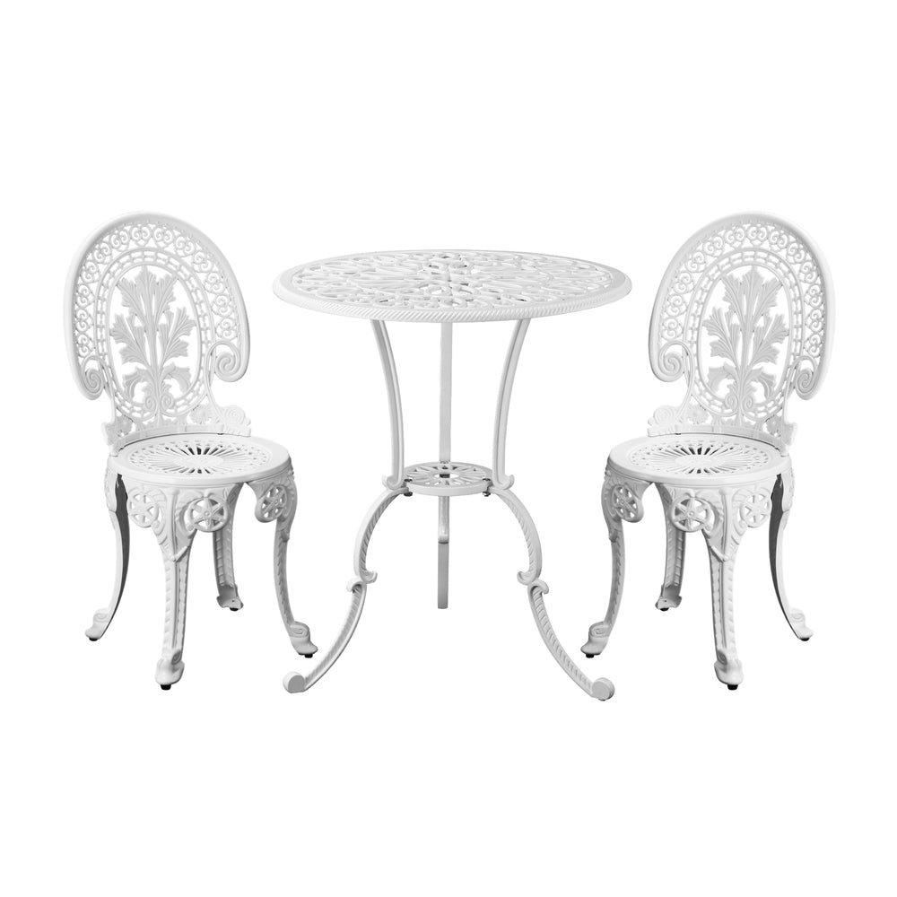 Outdoor Cast Aluminum Table and Chairs Set 3pcs White
