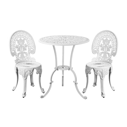 Outdoor Cast Aluminum Table and Chairs Set 3pcs White