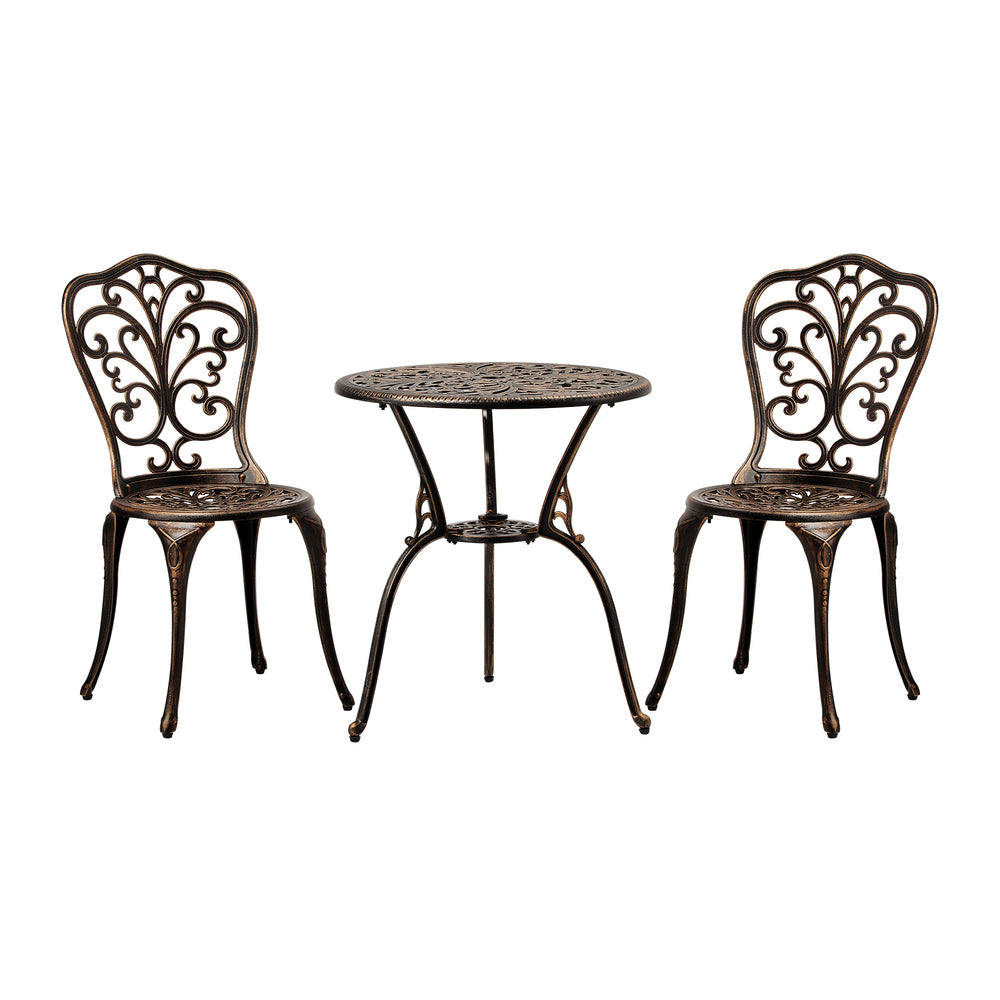 Outdoor Patio Set 3pcs Cast Aluminum Table and Chairs Bronze