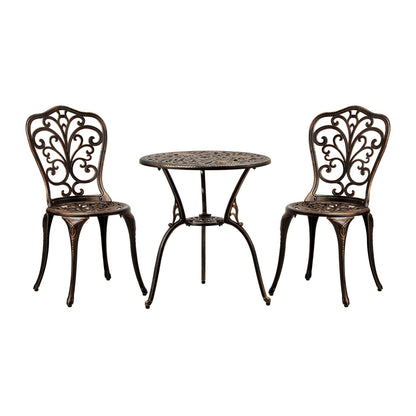 Outdoor Patio Set 3pcs Cast Aluminum Table and Chairs Bronze