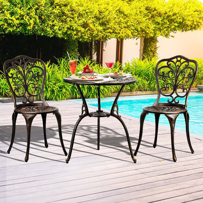 Outdoor Patio Set 3pcs Cast Aluminum Table and Chairs Bronze