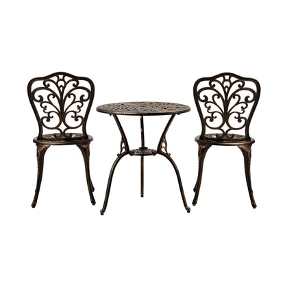 Outdoor Patio Set 3pcs Cast Aluminum Table and Chairs Bronze