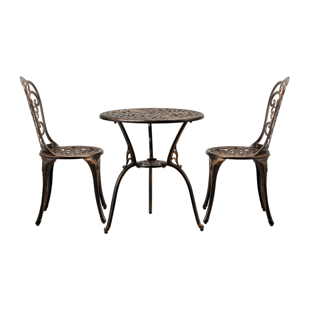 Outdoor Patio Set 3pcs Cast Aluminum Table and Chairs Bronze