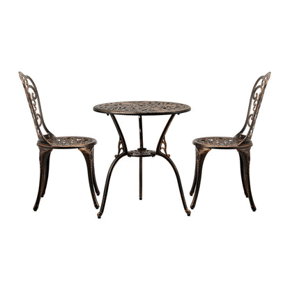 Outdoor Patio Set 3pcs Cast Aluminum Table and Chairs Bronze