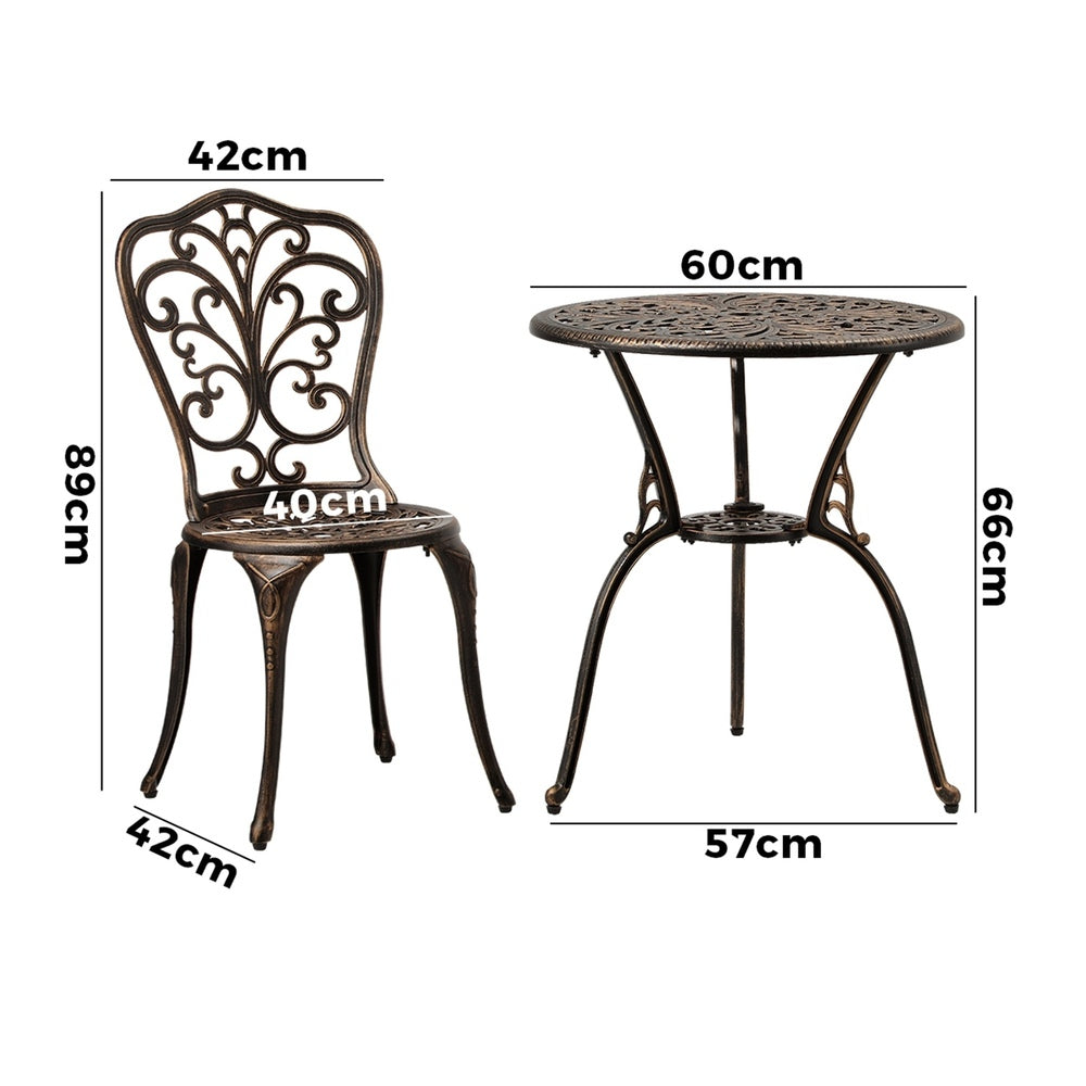 Outdoor Patio Set 3pcs Cast Aluminum Table and Chairs Bronze