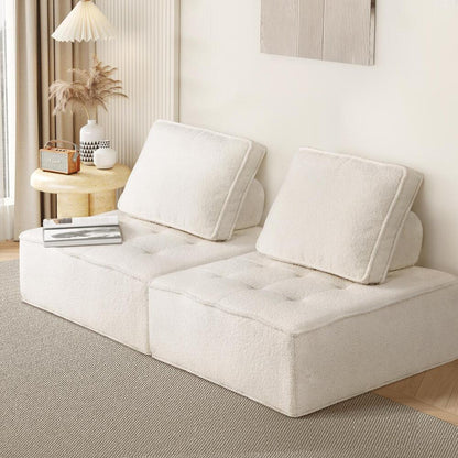 2 Pieces Modular Armless Sofa in White Sherpa