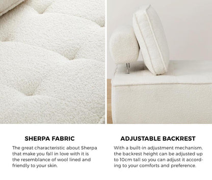 2 Pieces Modular Armless Sofa in White Sherpa