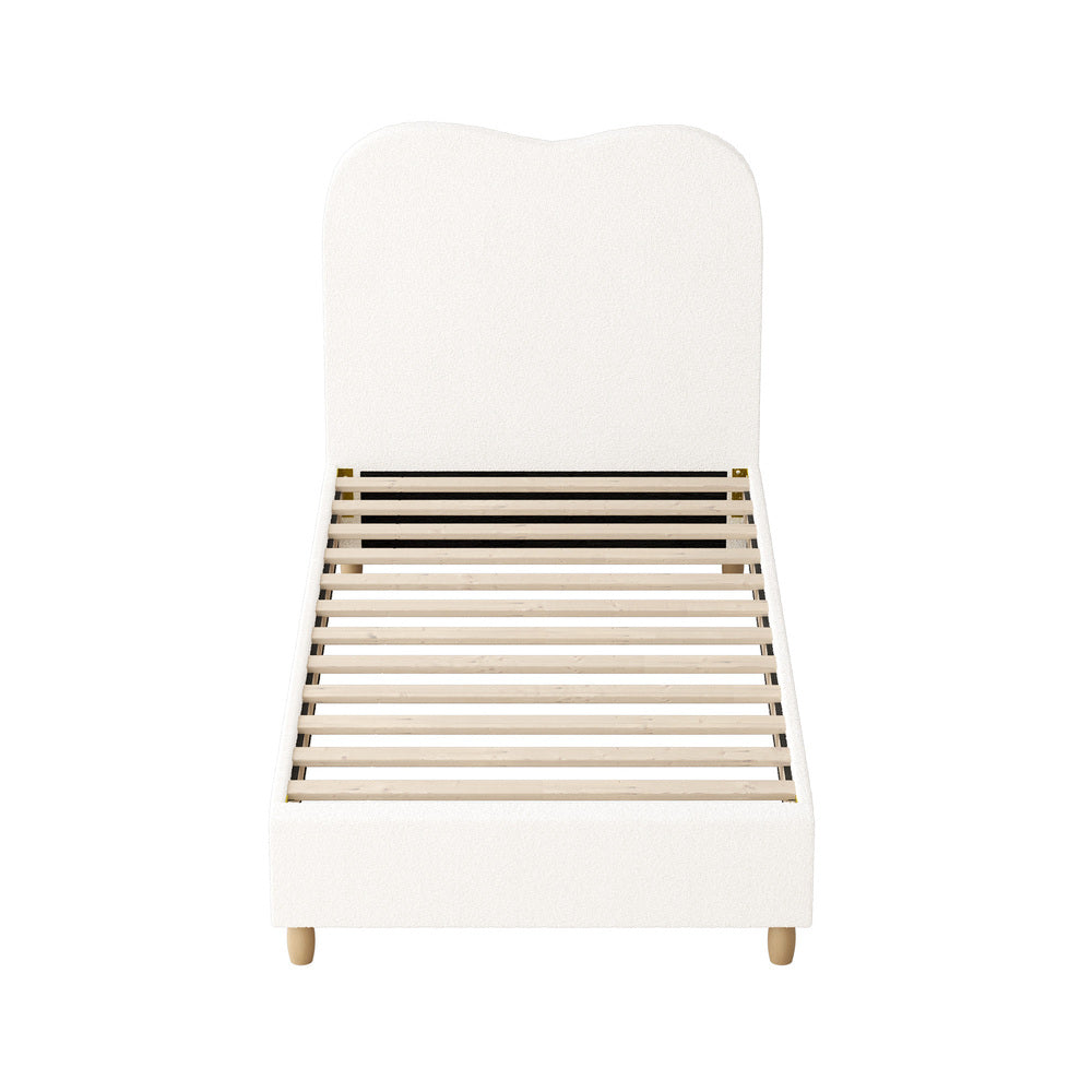 Single Size Bed Frame in White Boucle with Cloud Shape