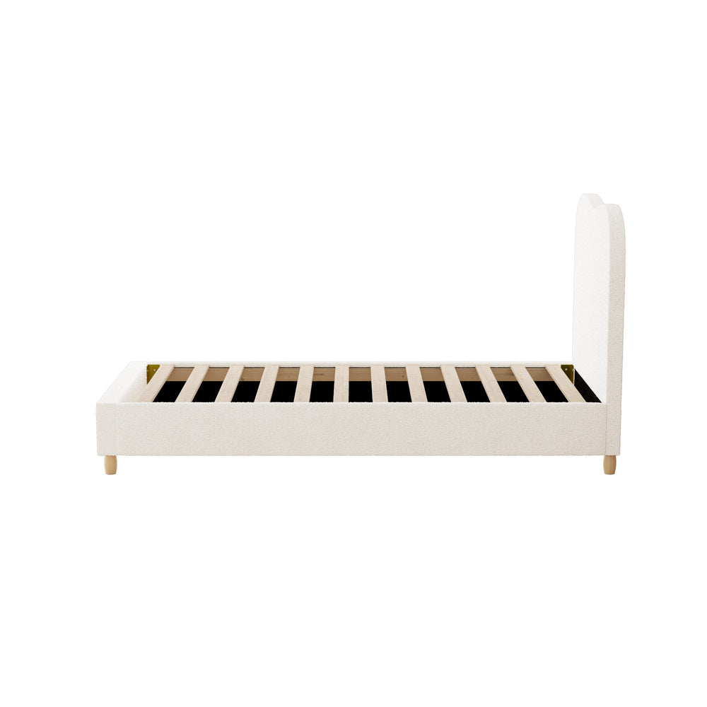 Single Size Bed Frame in White Boucle with Cloud Shape