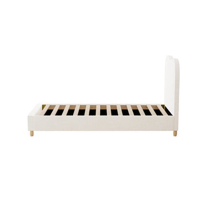 Single Size Bed Frame in White Boucle with Cloud Shape