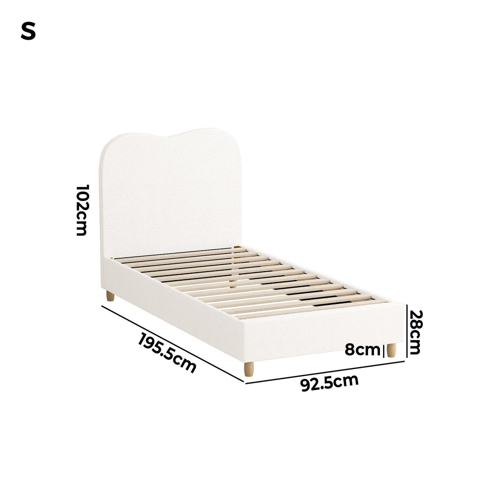 Single Size Bed Frame in White Boucle with Cloud Shape