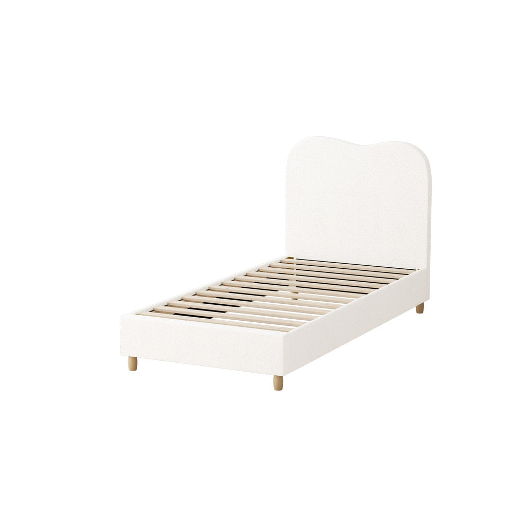Single Size Bed Frame in White Boucle with Cloud Shape